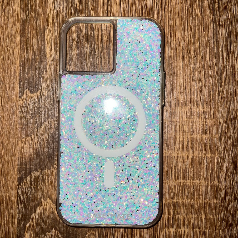 White/Iridescent Glitter Phone Case with MagSafe Compatibility